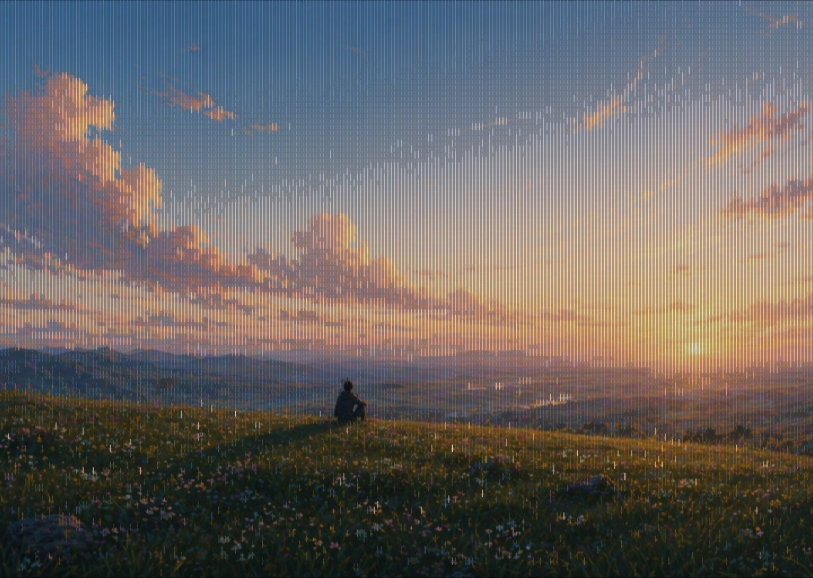 Person watching a sunset over the hills